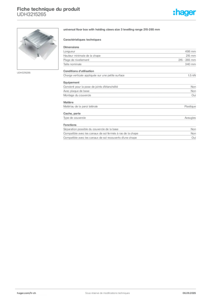 Image Hager Fiche technique du produit UDH3215265 | Hager Suisse