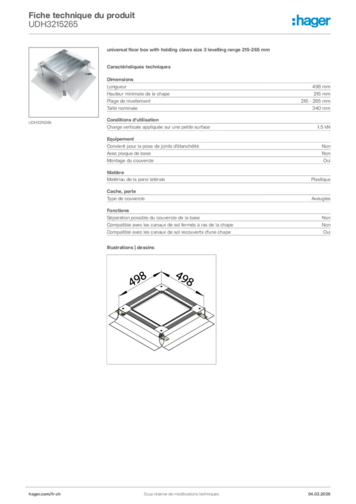 Image Hager Fiche technique du produit UDH3215265 | Hager Suisse