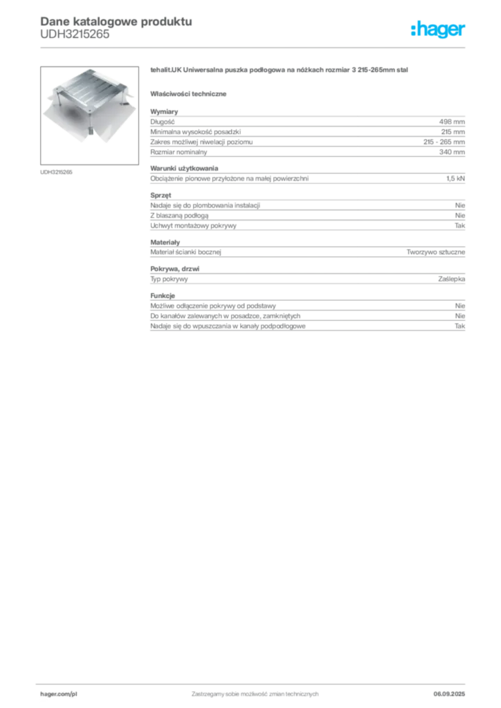 Zdjęcie Hager Dane katalogowe produktu UDH3215265 | Hager Polska