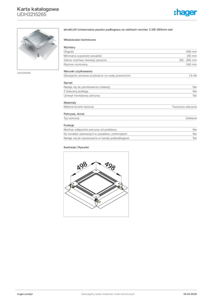 Zdjęcie Hager Karta katalogowa UDH3215265 | Hager Polska
