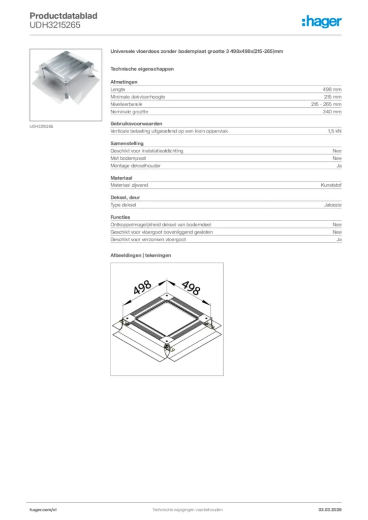 Afbeelding Hager Productdatablad UDH3215265 | Hager Nederland