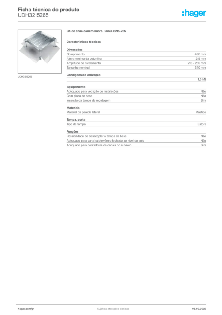 Imagem Hager Ficha técnica do produto UDH3215265 | Hager Portugal