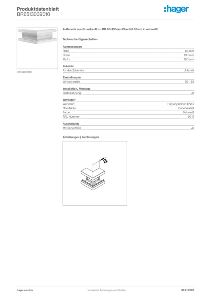 Bild Hager Produktdatenblatt BR6513039010 | Hager Deutschland