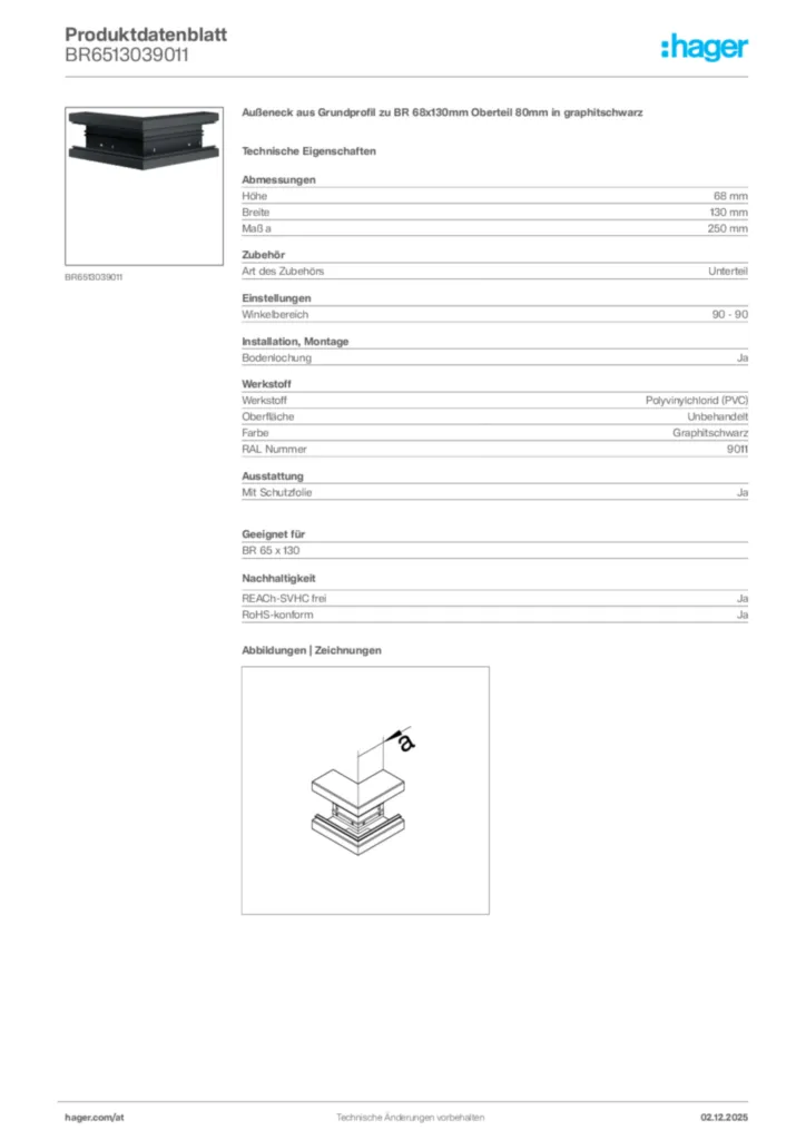 Bild Hager Produktdatenblatt BR6513039011 | Hager Deutschland