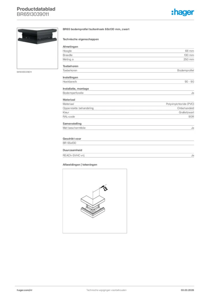 Afbeelding Hager Productdatablad BR6513039011 | Hager Nederland