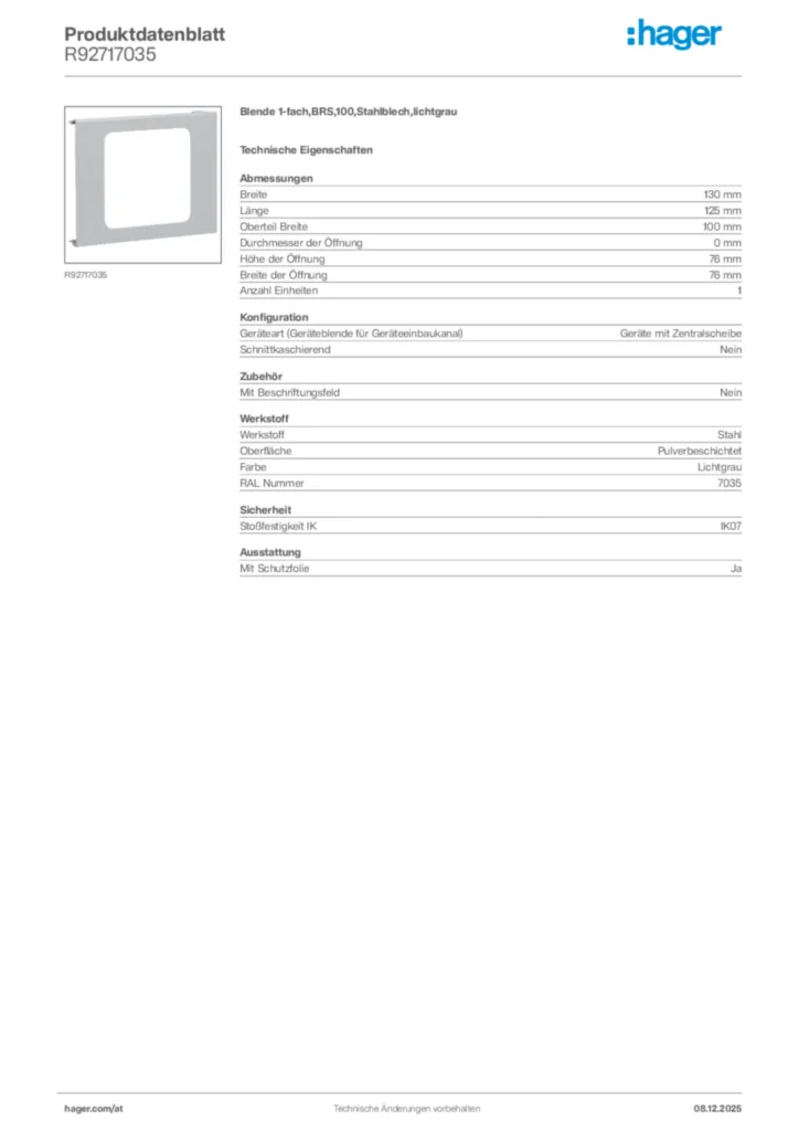 Bild Hager Produktdatenblatt R92717035 | Hager Deutschland