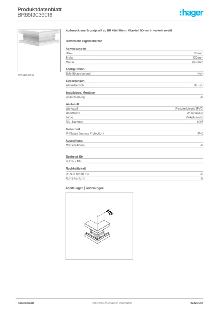 Hager Produktdatenblatt BR6513039016