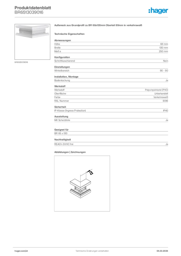 Bild Hager Produktdatenblatt BR6513039016 | Hager Deutschland
