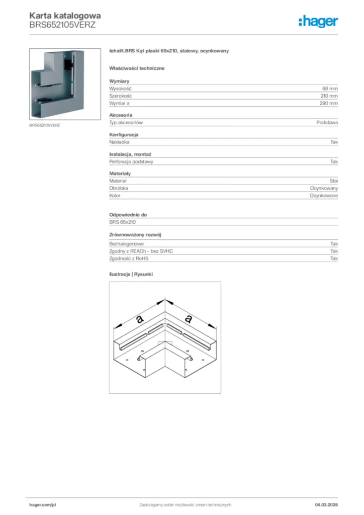 Zdjęcie Hager Karta katalogowa BRS652105VERZ | Hager Polska