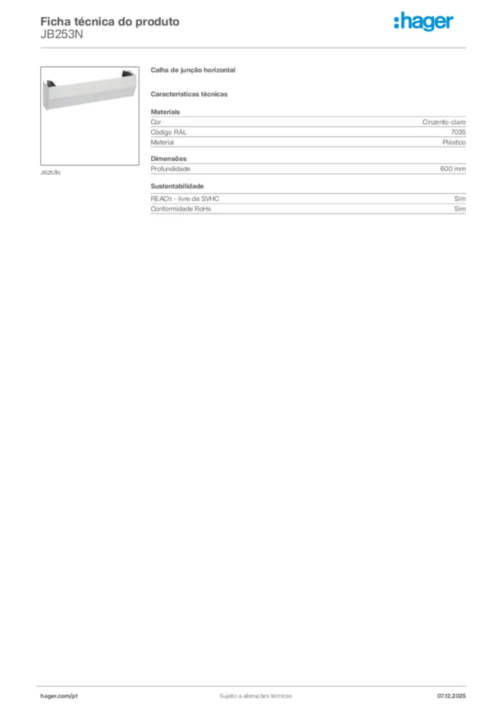 Imagem Hager Ficha técnica do produto JB253N | Hager Portugal