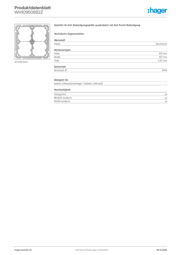 Bild Hager Produktdatenblatt WH10950882Z | Hager Schweiz