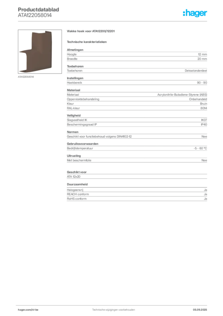 Afbeelding Hager Productdatablad ATA122058014 | Hager Belgium
