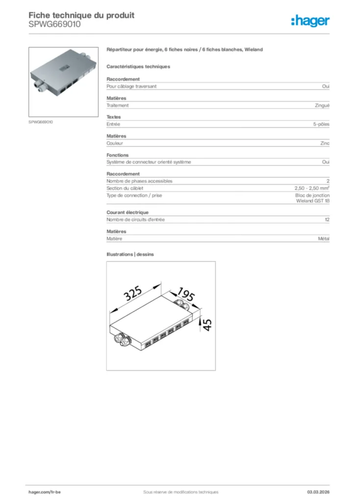Image Hager Fiche technique du produit SPWG669010 | Hager Belgique