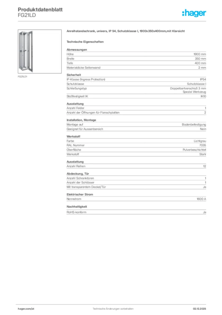 Bild Hager Produktdatenblatt FG21LD | Hager Deutschland