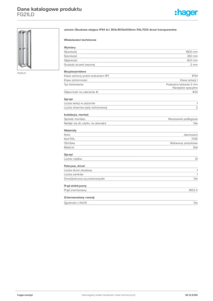 Zdjęcie Hager Dane katalogowe produktu FG21LD | Hager Polska