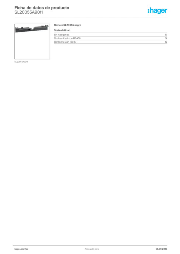 Imagen Hager Ficha de datos de producto SL20055A9011 | Hager España