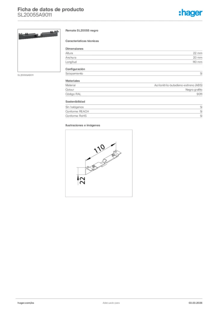 Imagen Hager Ficha de datos de producto SL20055A9011 | Hager España
