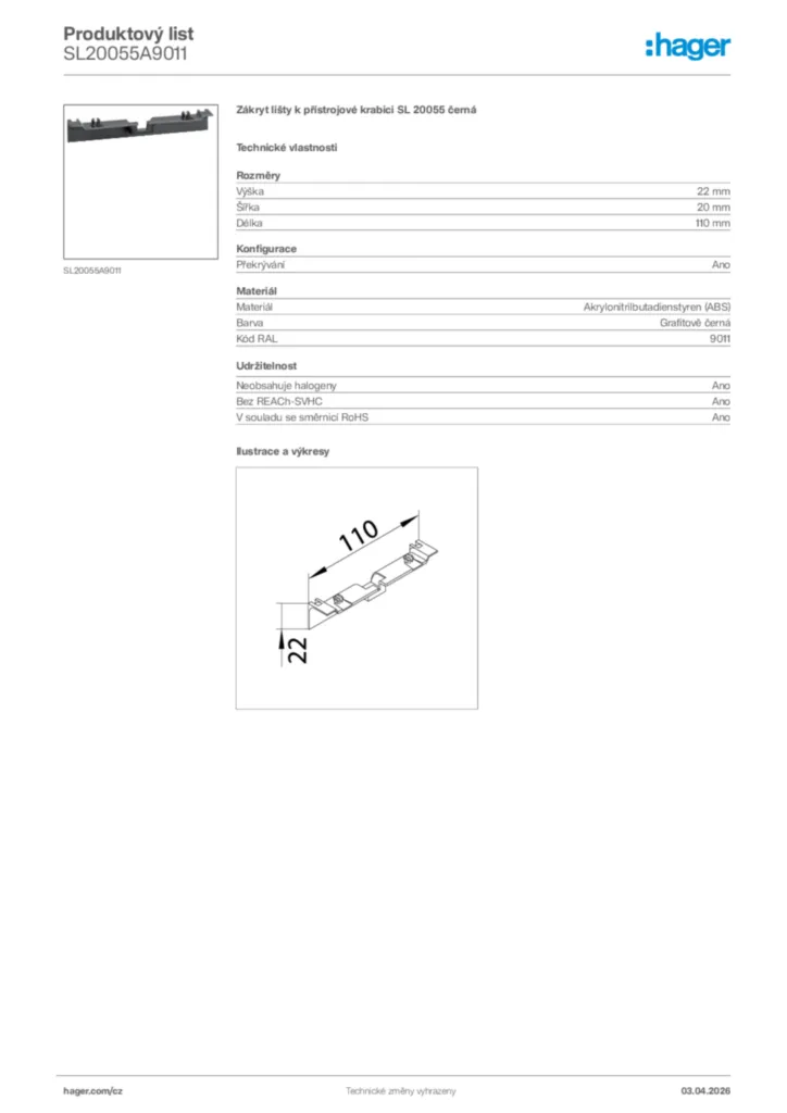 Obrázek Hager Product data sheet SL20055A9011 | Hager