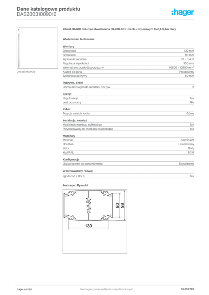 Zdjęcie Hager Dane katalogowe produktu DAS28031009016 | Hager Polska