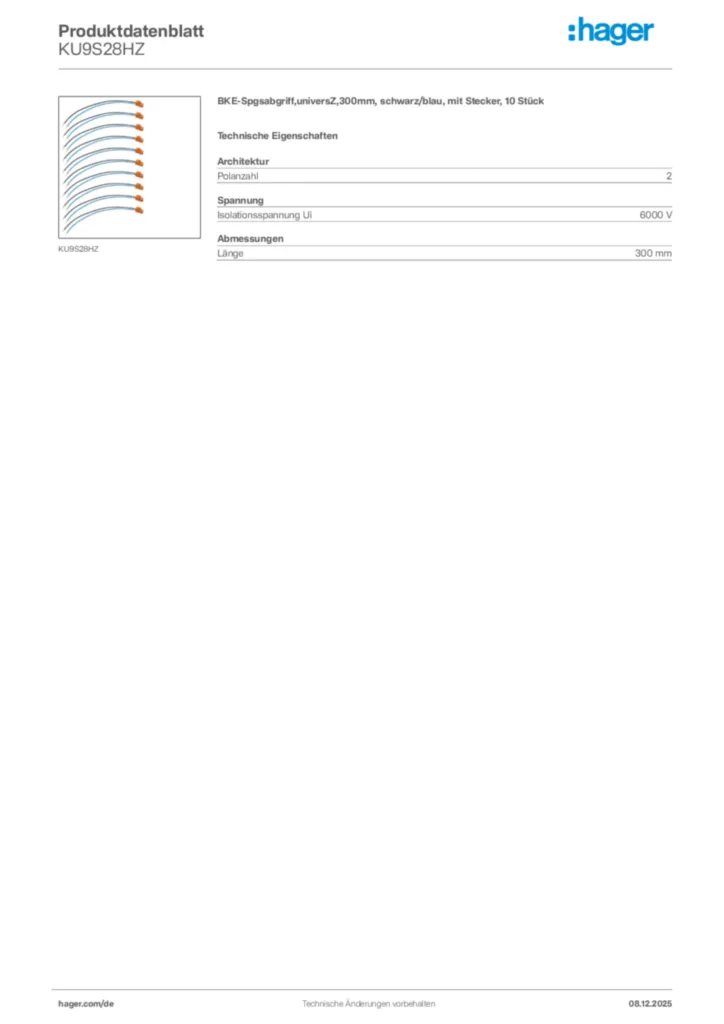 Bild Hager Produktdatenblatt KU9S28HZ | Hager Deutschland
