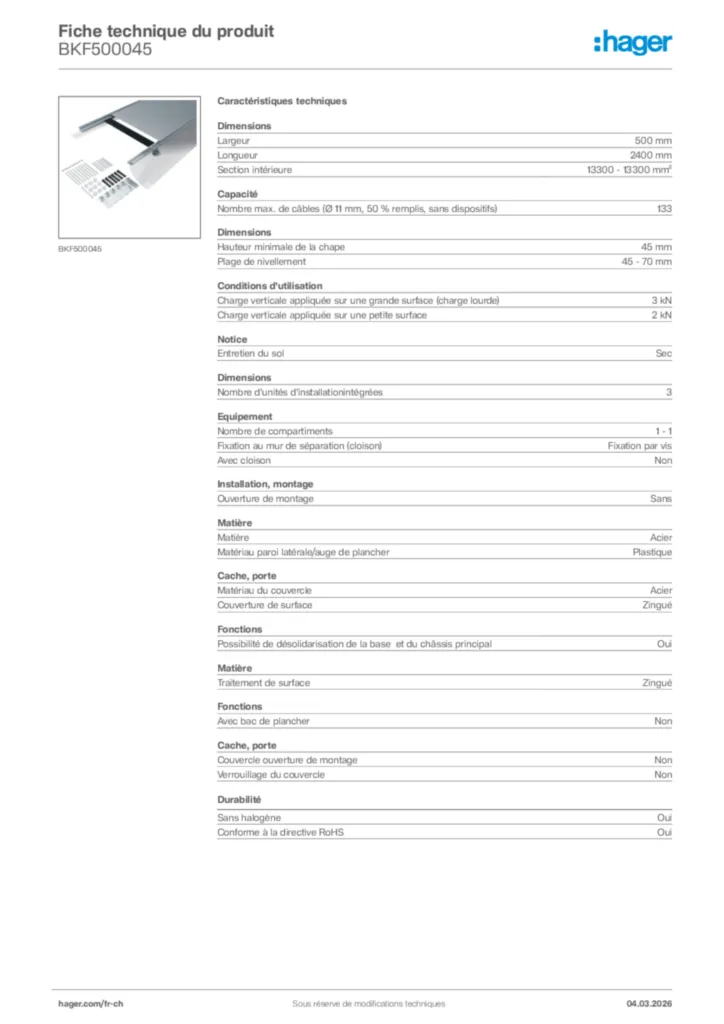 Image Hager Fiche technique du produit BKF500045 | Hager Suisse