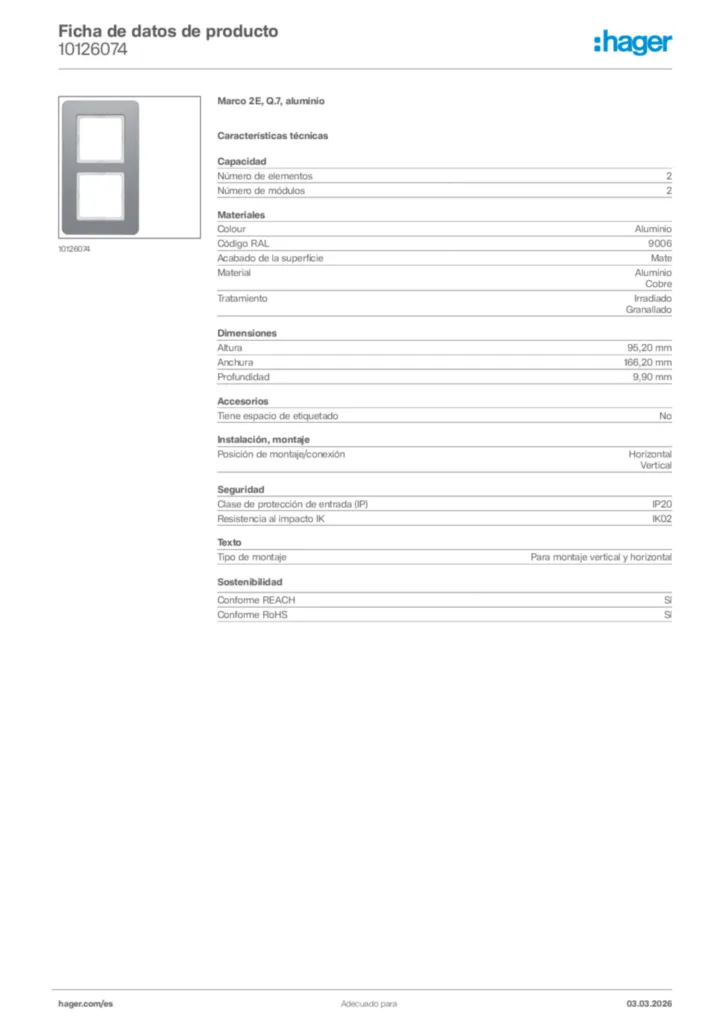 Imagen Hager Ficha de datos de producto 10126074 | Hager España