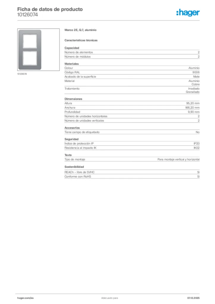 Imagen Hager Ficha de datos de producto 10126074 | Hager España