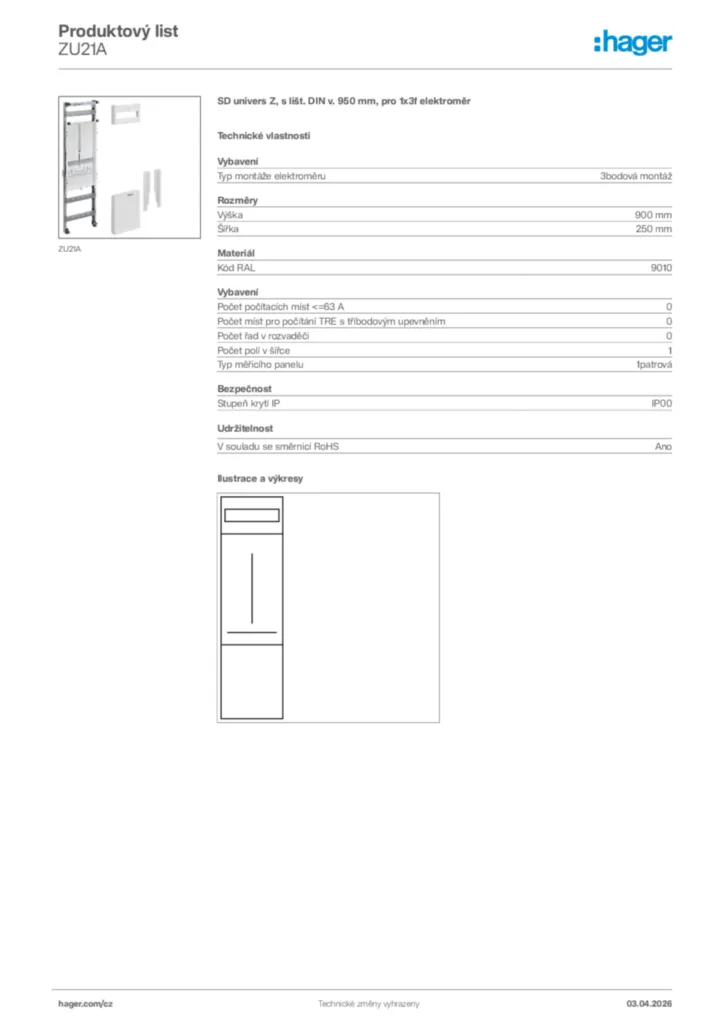 Obrázek Hager Product data sheet ZU21A | Hager
