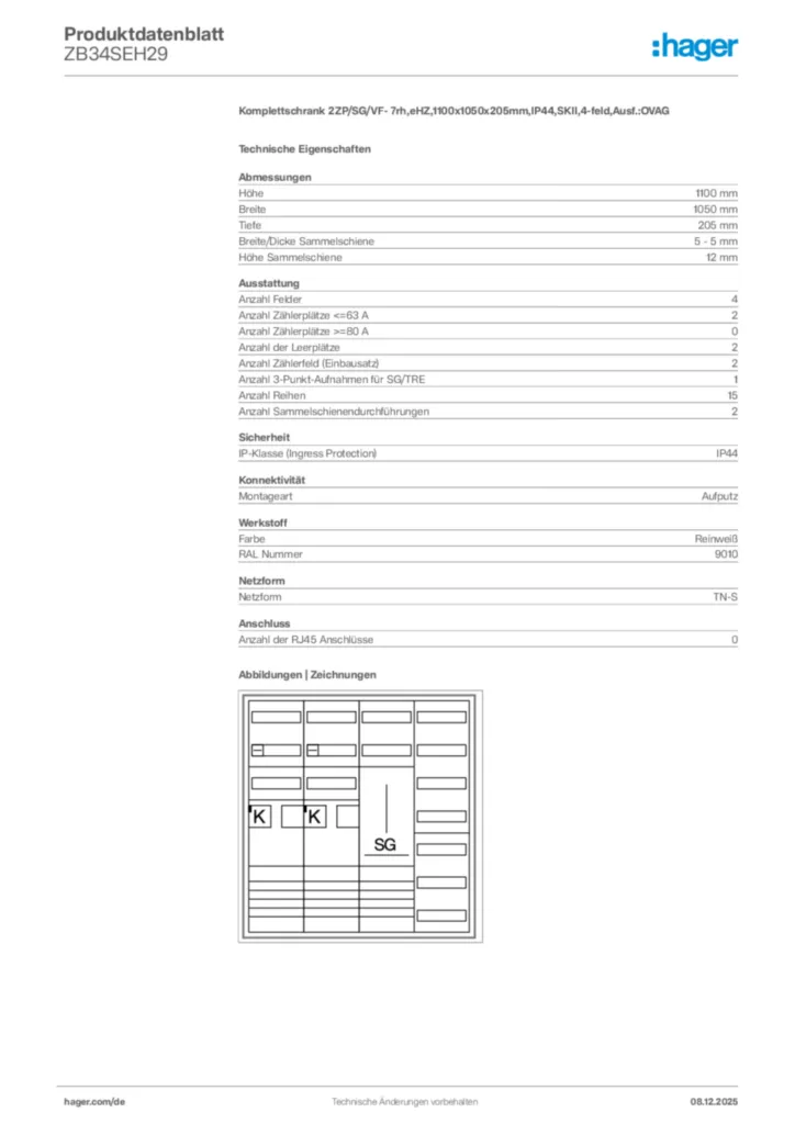 Bild Hager Produktdatenblatt ZB34SEH29 | Hager Deutschland