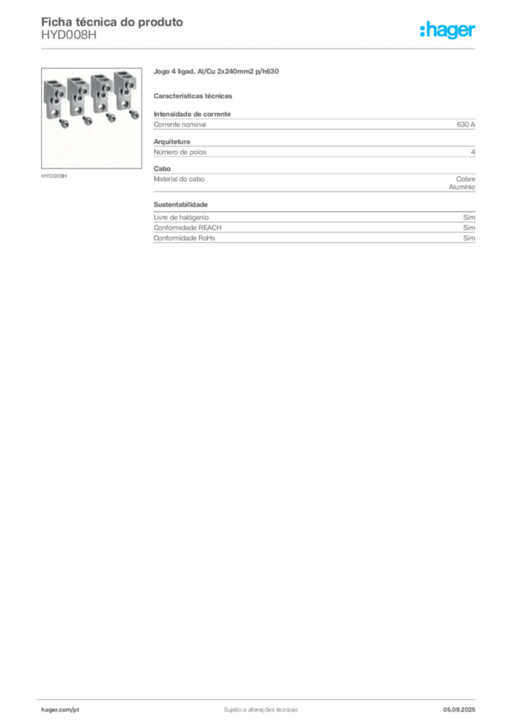 Imagem Hager Ficha técnica do produto HYD008H | Hager Portugal