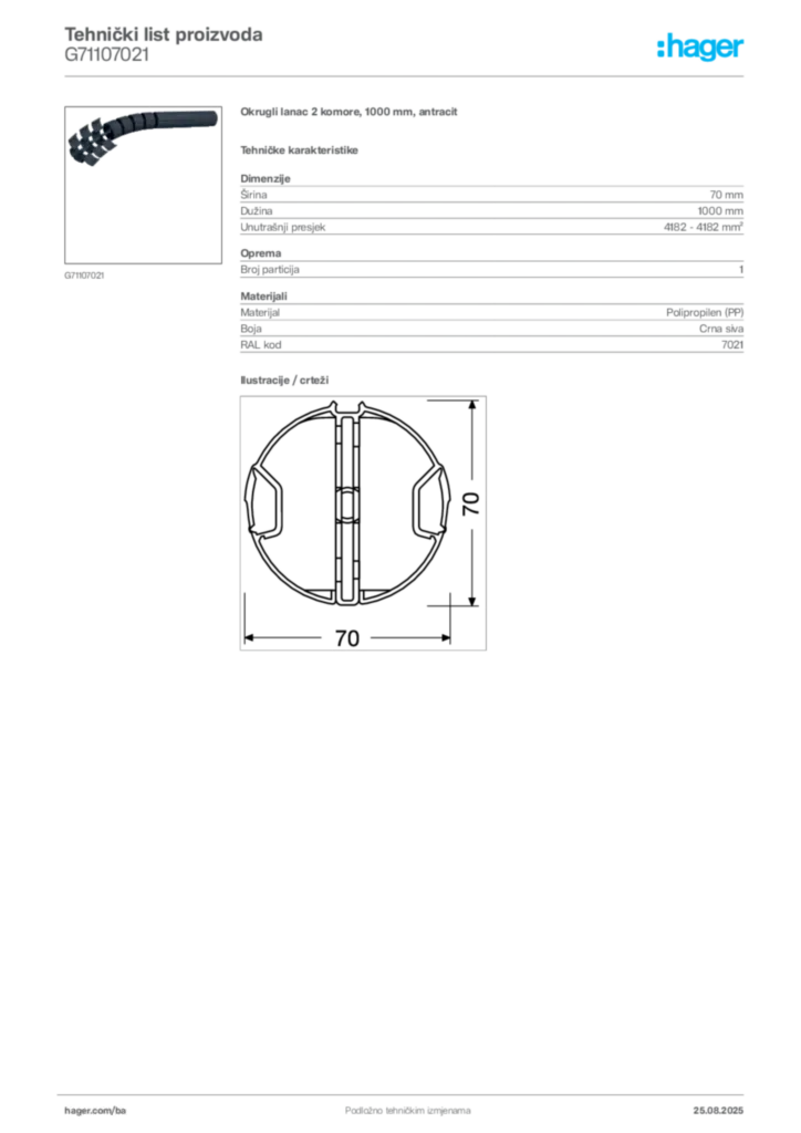 Slika Hager Product data sheet G71107021  | Hager