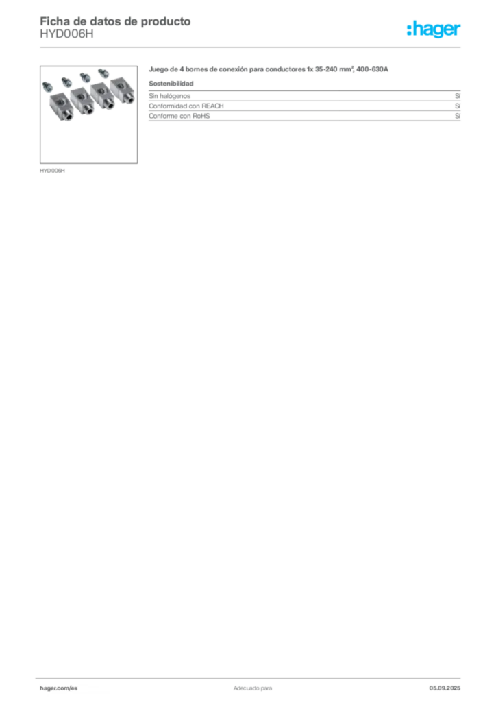 Imagen Hager Ficha de datos de producto HYD006H | Hager España