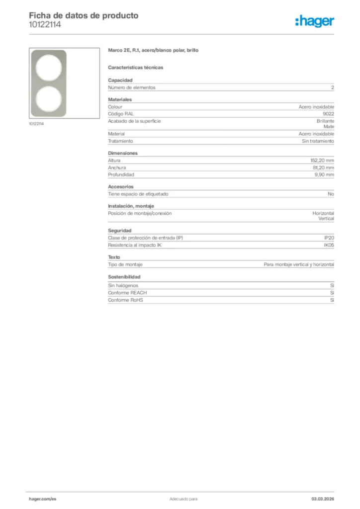 Imagen Hager Ficha de datos de producto 10122114 | Hager España