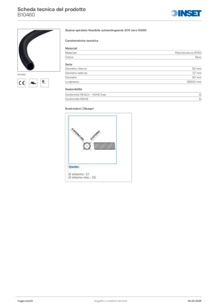 Immagine Inset Scheda tecnica del prodotto B10460 | Hager Italia