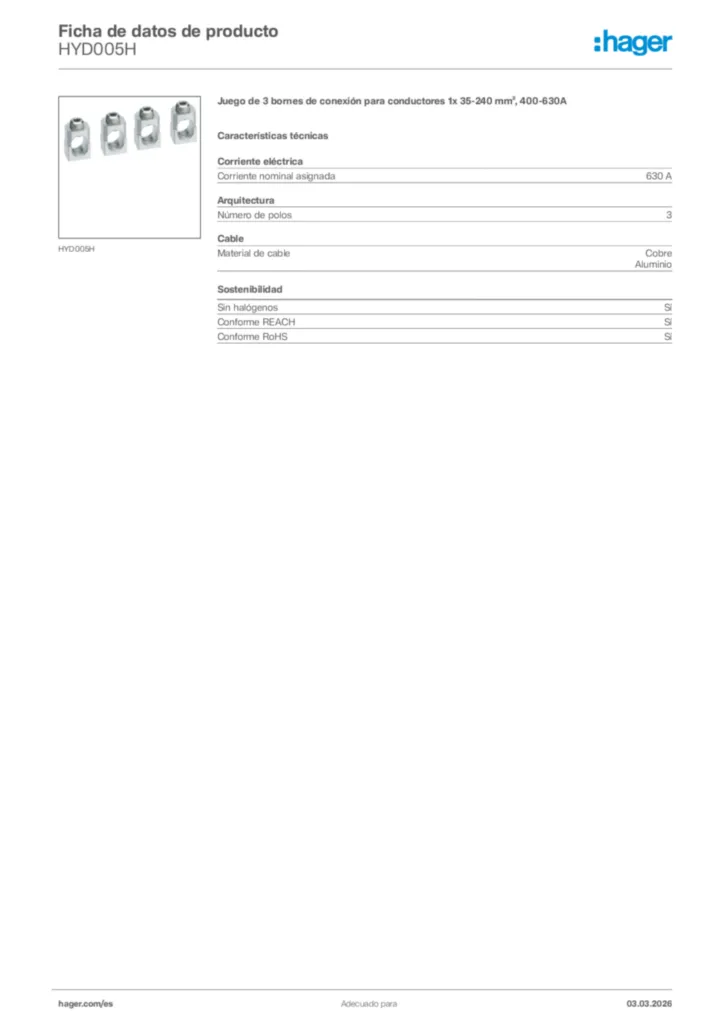 Imagen Hager Ficha de datos de producto HYD005H | Hager España