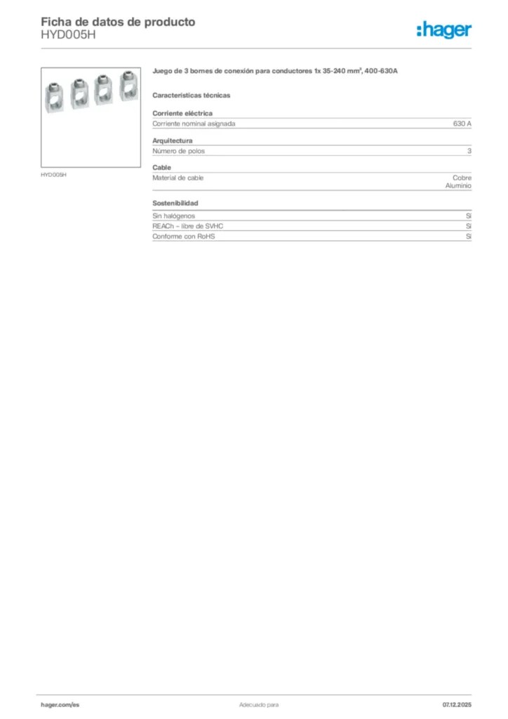 Imagen Hager Ficha de datos de producto HYD005H | Hager España