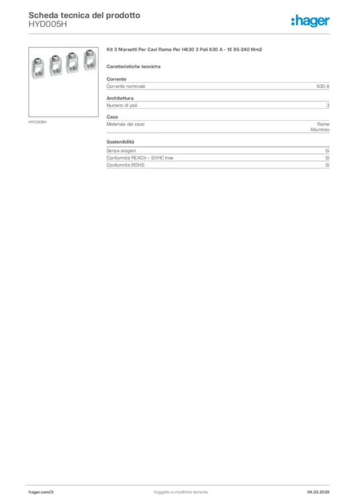 Immagine Hager Scheda tecnica del prodotto HYD005H | Hager Italia