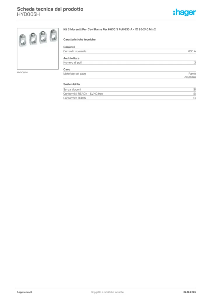Immagine Hager Scheda tecnica del prodotto HYD005H | Hager Italia