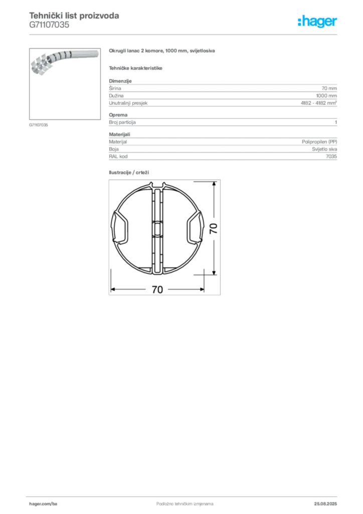 Slika Hager Product data sheet G71107035  | Hager