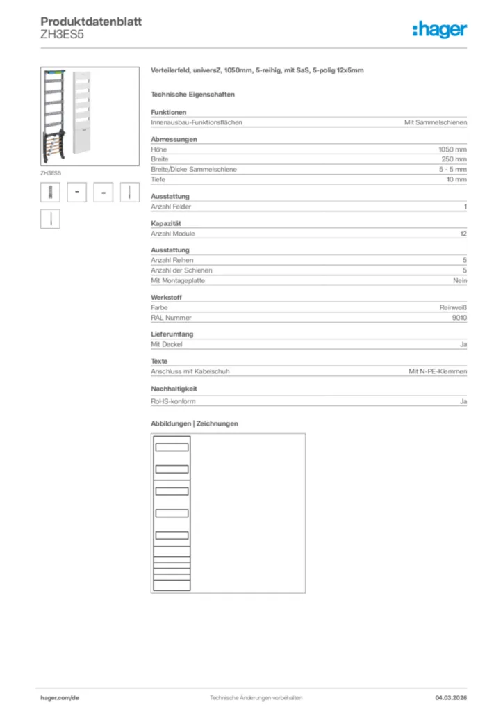 Bild Hager Produktdatenblatt ZH3ES5 | Hager Deutschland