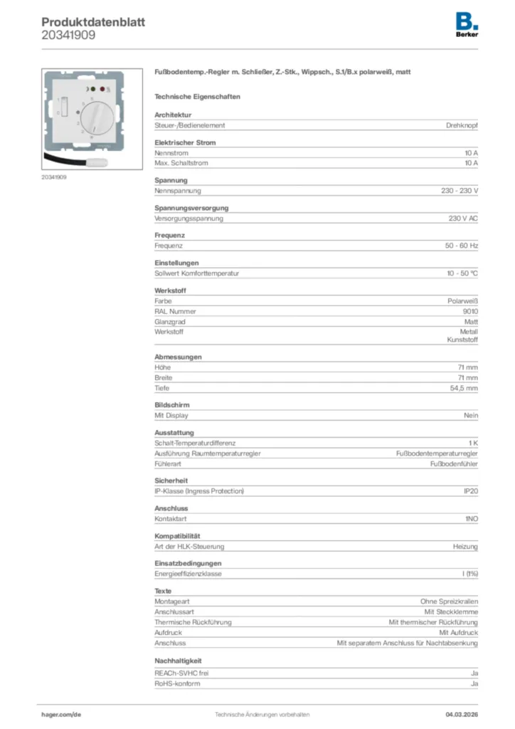 Bild Berker Produktdatenblatt 20341909 | Hager Deutschland