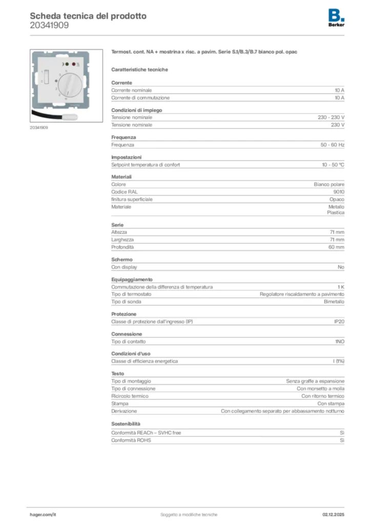 Immagine Berker Scheda tecnica del prodotto 20341909 | Hager Italia