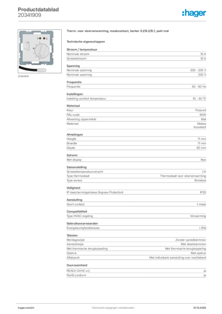 Afbeelding Hager Productdatablad 20341909 | Hager Nederland