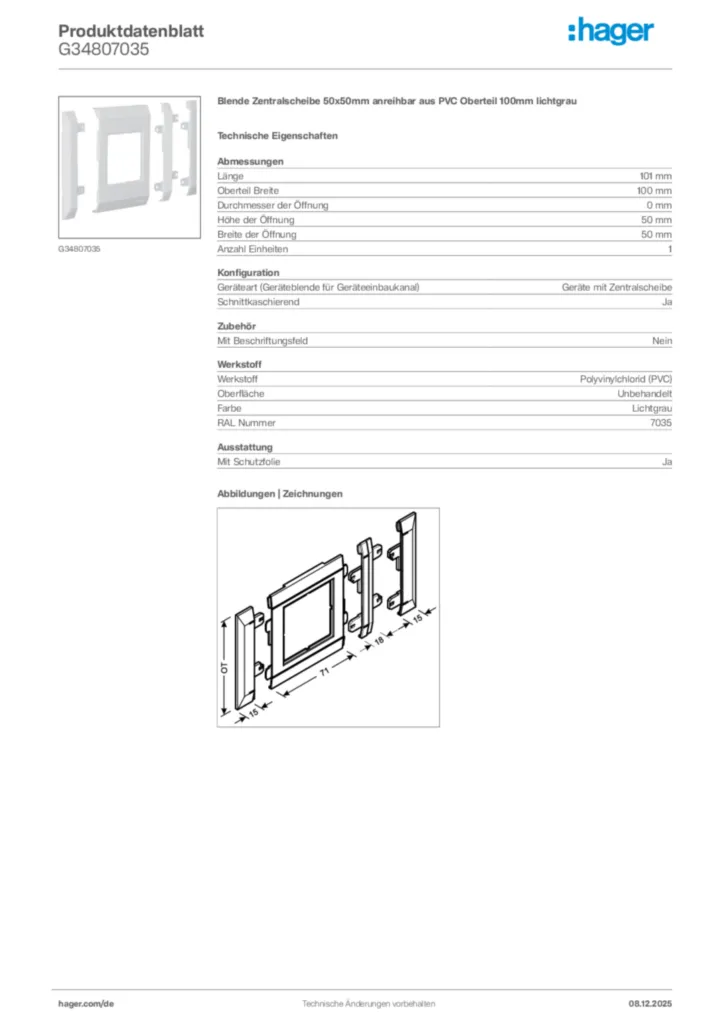Bild Hager Produktdatenblatt G34807035 | Hager Deutschland