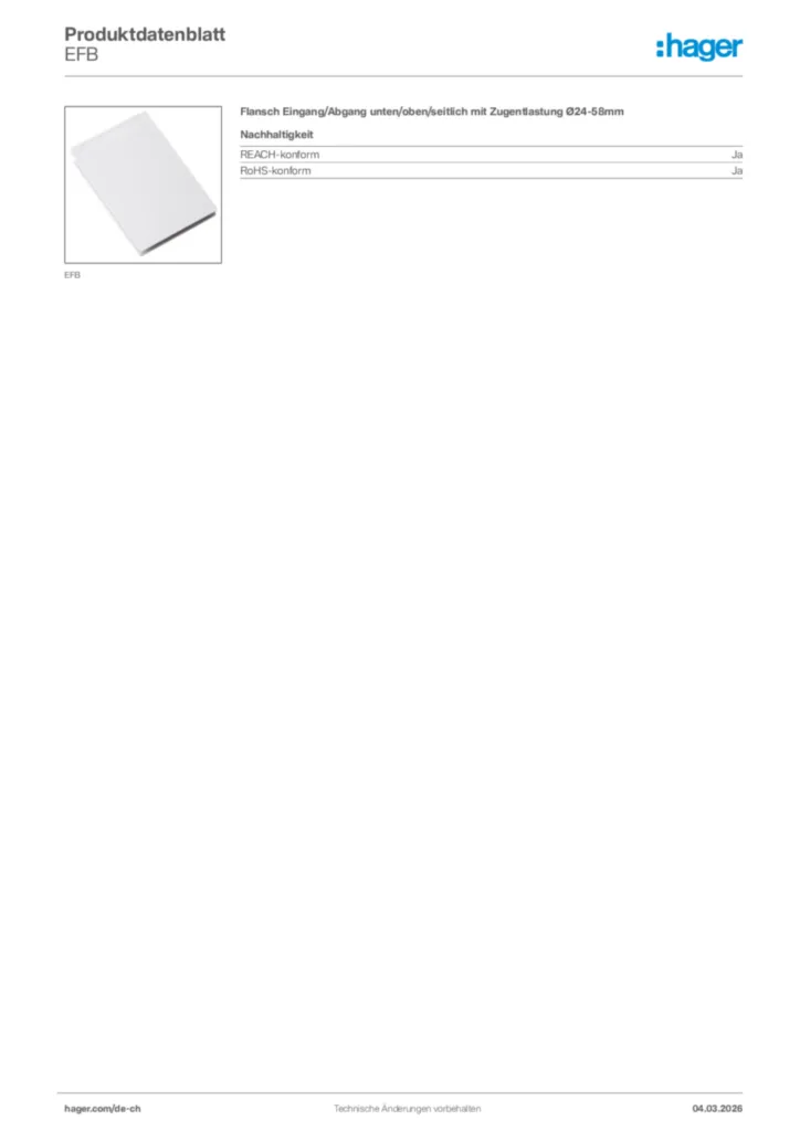 Bild Hager Produktdatenblatt EFB | Hager Schweiz
