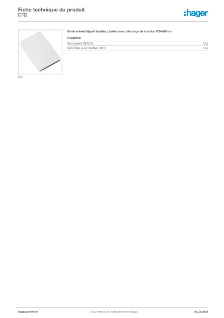 Image Hager Fiche technique du produit EFB | Hager Suisse