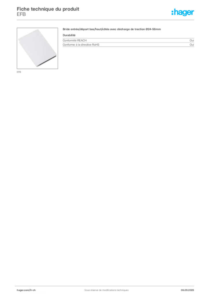 Image Hager Fiche technique du produit EFB | Hager Suisse