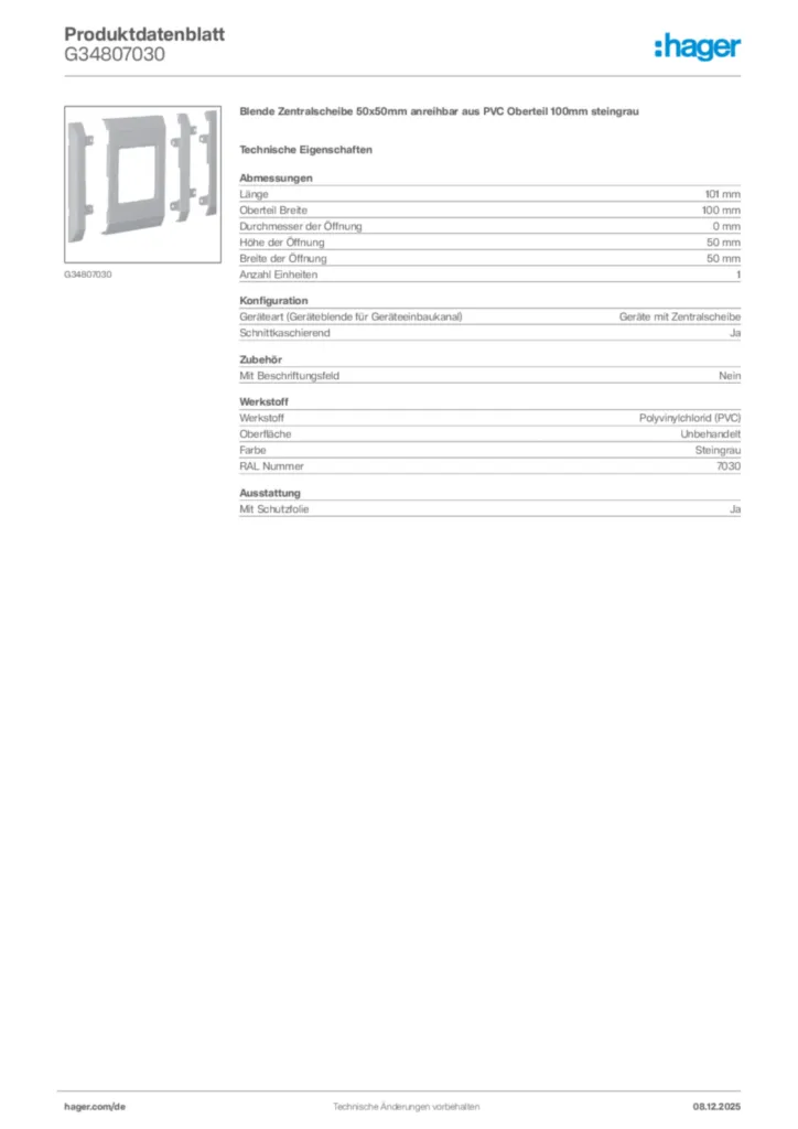 Bild Hager Produktdatenblatt G34807030 | Hager Deutschland