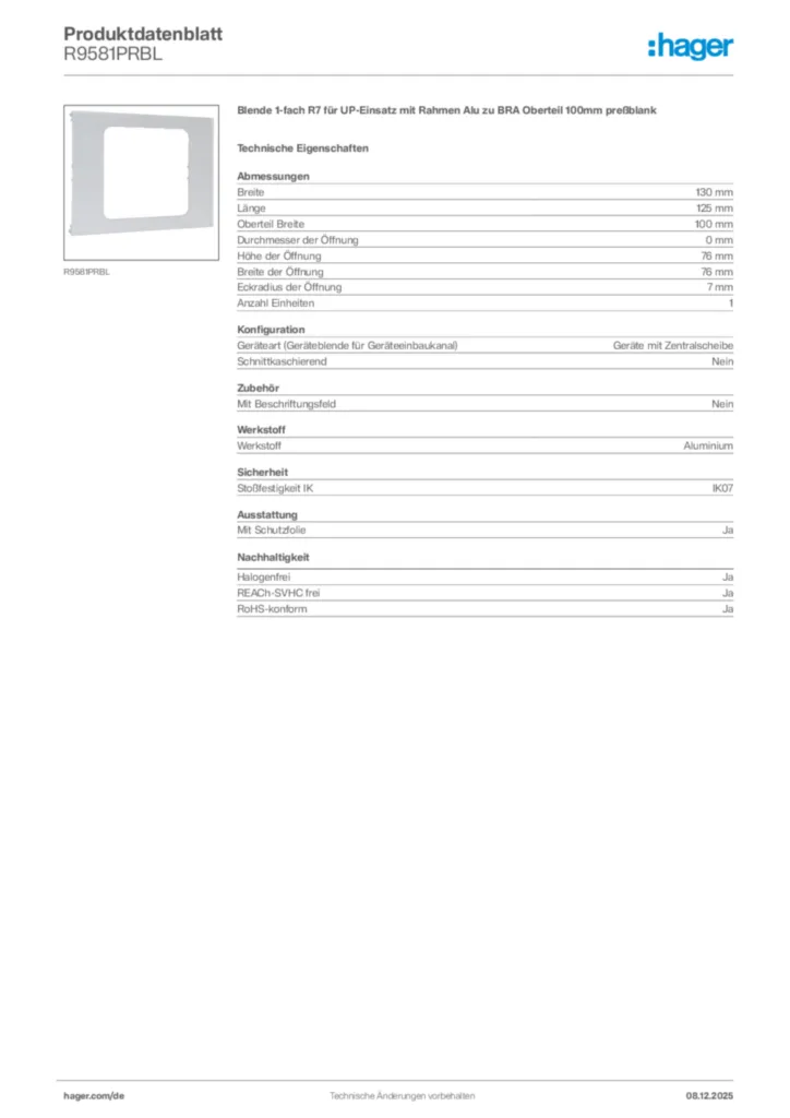 Bild Hager Produktdatenblatt R9581PRBL | Hager Deutschland