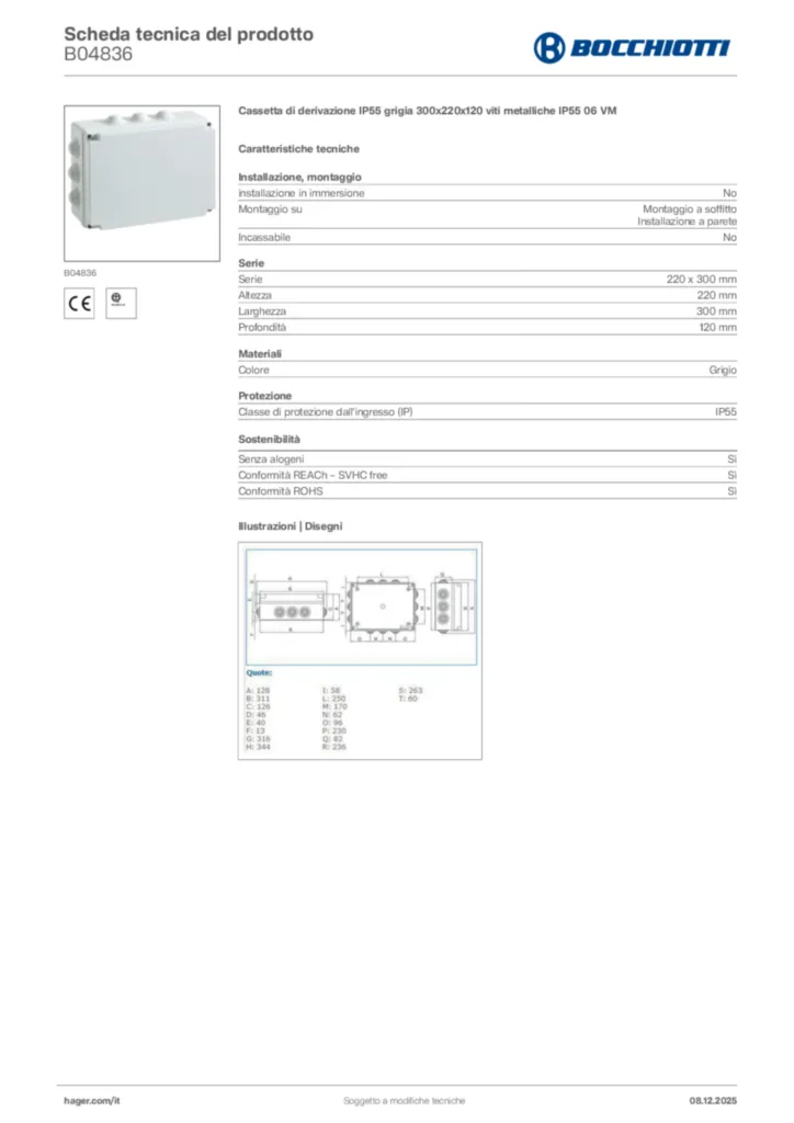 Immagine Bocchiotti Scheda tecnica del prodotto B04836 | Hager Italia